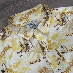 Savage Tacticians Aloha Shirt Mens Large Yellow Tactical Skeleton Tropical Print